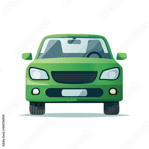 Front View of Green Car, Isolated Vehicle Illustration, Transportation Design on White Background