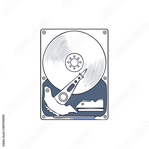 Hard Disk Drive Computer Component Sketch Style HDD Data Storage Device Illustration