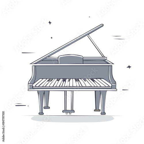 Elegant Grand Piano Illustration: Musical Instrument, Open Lid, Classical Design