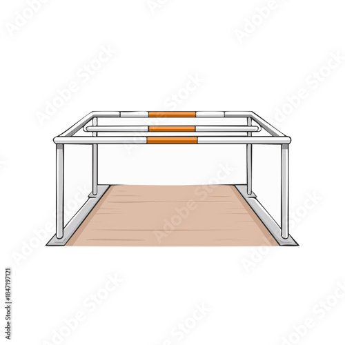 Drawn obstacle jump for equestrian sport with horizontal pole supports and sandy landing area ready for practice