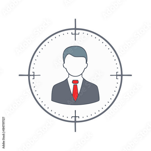 Targeted Businessman: Illustration of Man in Crosshairs, Aimed at a Person