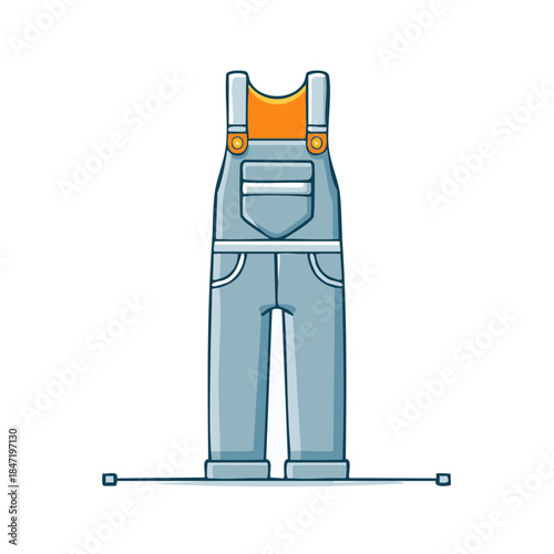 Blue Overalls Illustration: Denim Dungarees with Orange Undershirt for Work or Casual Wear