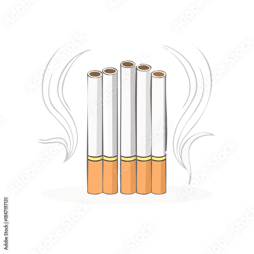 Group of unlit cigarettes with smoke hand-drawn style illustration