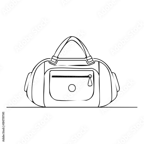 Travel Bag Illustration, Outline Style, Accessory for Sports and Traveling