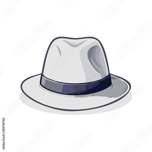 Stylish Light Gray Fedora Hat with Dark Blue Band, Classic Elegance and Fashion Accessory