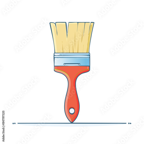 Paint Brush Illustration: Artistic Tool for Painting, Red Handle Design, Coloring Supplies, Brushwork, Brushstrokes, Arts and Crafts