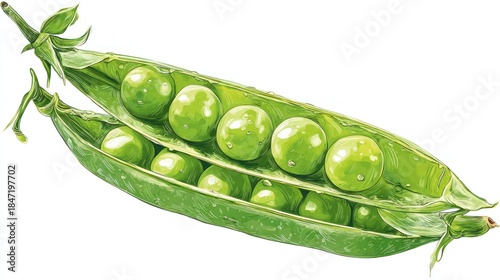 Fresh green peas pods isolated on white background healthy food concept