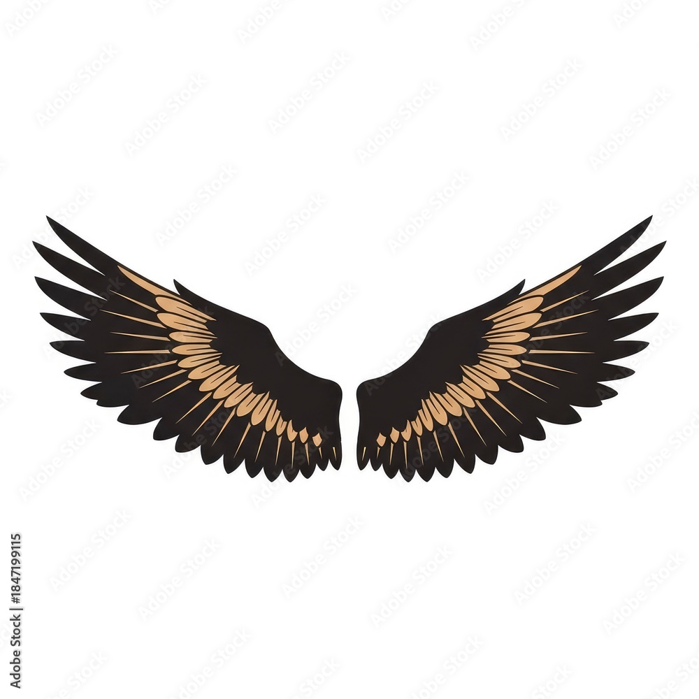 Obraz premium Elegant Black and Gold Wing Illustration - Majestic Feathered Design.