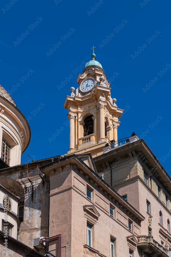 Fototapeta premium Church of Jesus (Chiesa del Gesu) or Church of Saints Ambrose and Andrew was re-built between 1552 and 1589, typical example of the Genoese Baroque style. GENOA, ITALY.