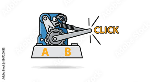 a b testing concept illustration of mechanical click lever and gears switching options a and b for marketing optimization banner