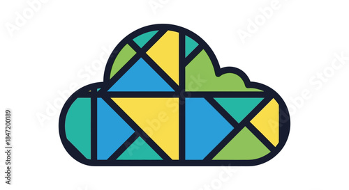 abstract geometric cloud computing icon with colorful polygon shapes modern flat vector logo design for tech data storage and apps