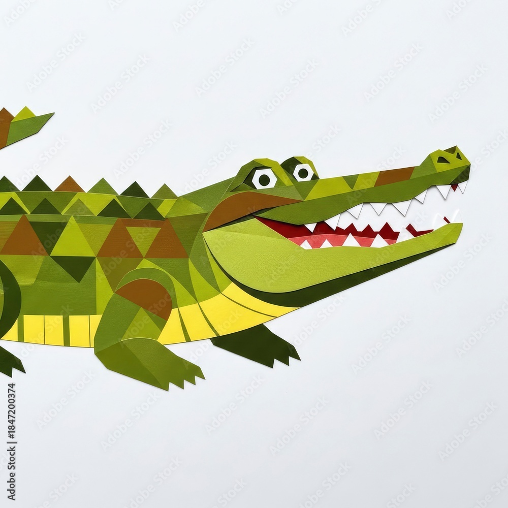 Naklejka premium Geometric Crocodile Illustration with Open Mouth and Sharp Teeth.