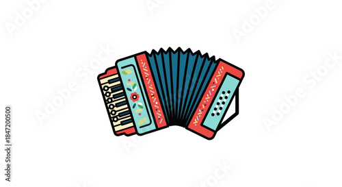 colorful accordion vector illustration with folk floral ornament bellows stretched on white background for music festival poster design