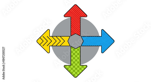 colorful four direction arrows infographic icon flat vector illustration of choice and strategy concept for business presentation design
