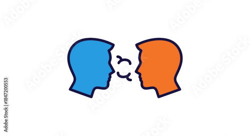 communication skills icon with two opposite human heads exchanging dialogue simple flat illustration for language conversation and teamwork concepts