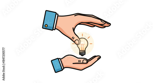 creative business hands protecting glowing light bulb minimalist innovation concept illustration for intellectual property and startup ideas