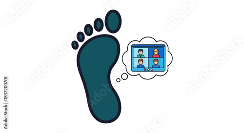 digital carbon footprint concept with video conference call icons in thought bubble illustrating remote work and virtual meetings impact