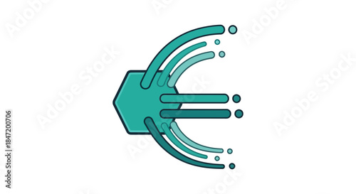digital euro currency symbol with abstract arrow motion lines on white background illustrating fast online payments and fintech transfer
