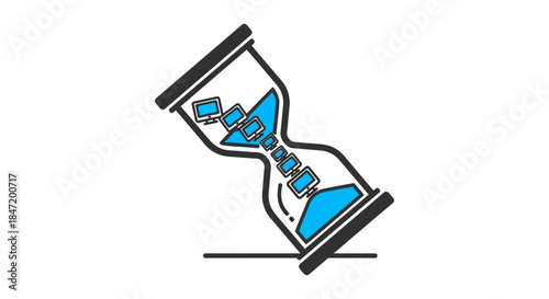 digital devices falling through hourglass icon representing screen time management technology overload and online addiction concept