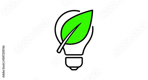 eco friendly light bulb icon with green leaf symbolizing renewable energy and sustainable innovation ideal for clean energy branding