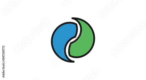 eco yin yang abstract logo icon with blue and green shapes isolated on white background symbol for sustainable energy and balance