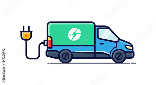 electric delivery van charging with power plug cable on white background eco friendly transport concept for green logistics and shipping