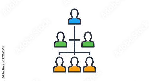 flat organizational chart icon showing company hierarchy structure with team leader and employees ideal for hr management and workflow design