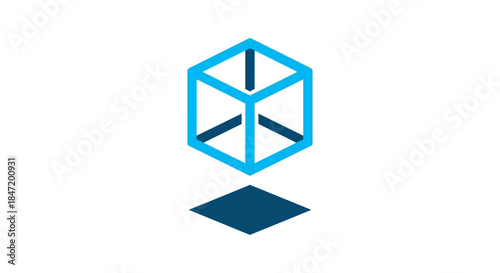 geometric 3d cube logo icon with abstract triangle segments and shadow minimal blue branding symbol on white background for tech startups