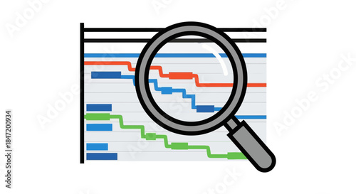 gantt chart timeline under magnifying glass project management schedule analytics icon for planning tracking tasks and deadlines