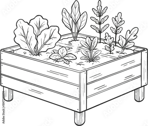 Bouquet of roses and flowers in a basket on a wooden bench in a garden illustration