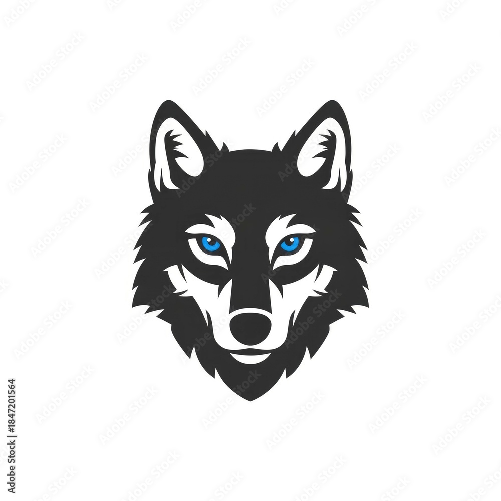 Fototapeta premium Intense Wolf Head Portrait with Blue Eyes and Dark Fur.