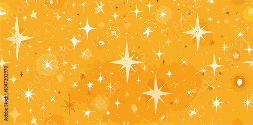 반짝이는 별과 빛나는 효과가 있는 황금색 배경의 추상적인 패턴