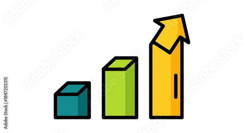 growth chart bar graph icon with rising arrow colorful business analytics progress illustration for marketing report presentations