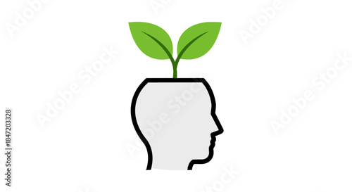 growth mindset human head outline with green plant sprout symbolizing learning creativity mental health and sustainable personal development