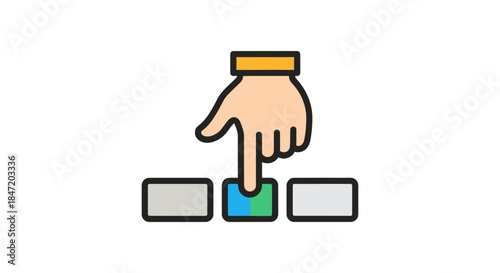 hand pressing choice button icon flat line illustration of user interface selection and decision making for app website or survey ui
