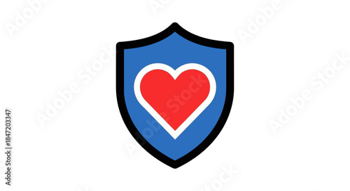 heart protection shield icon with red heart symbol inside blue badge flat vector security logo for healthcare insurance and privacy apps