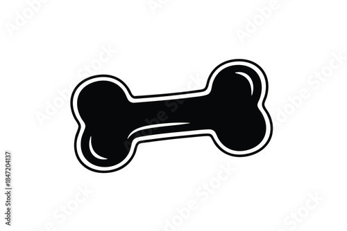 Black and white illustration of a stylized dog bone on a blank white background