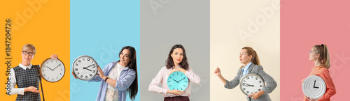 Set of many women with cloc...