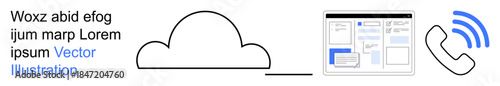 Cloud computing, remote work, online communication, data storage, technology services, connectivity. Cloud icon, web interface and phone symbol. Cloud computing and remote work solutions