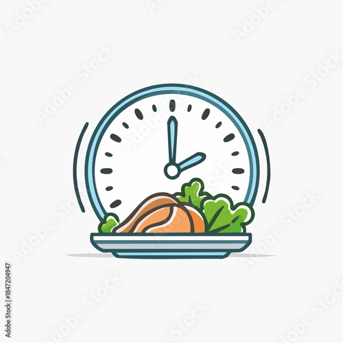 Food fasting with clock line art vector icon for food apps and websites