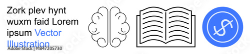Education, finance, knowledge sharing, intellectual growth, research, career development. Brain, open book circular dollar sign. Education and finance symbols emphasizing knowledge sharing