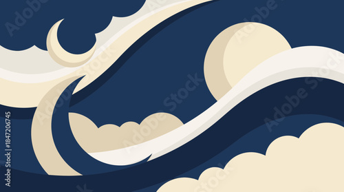 Stunning abstract wave design with clouds and sunset
