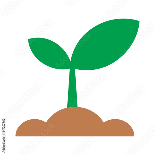 Green sprout growing in soil with leaves, flat icon vector illustration isolated on white background. Gardening, new life, ecology and nature concept. Young plant seedling silhouette. EPS 10.