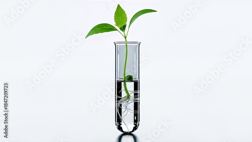 Wallpaper Mural A vibrant green plant with roots in a test tube, symbolizing growth and research. Torontodigital.ca