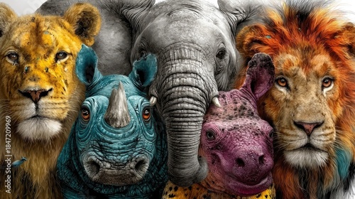 Diversos animales diseñados de forma caricaturezca y colorida para niños.