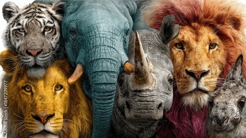 Diversos animales diseñados de forma caricaturezca y colorida para niños.