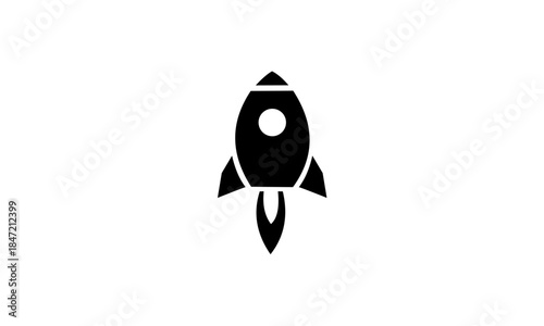 Black Rocket Icon Launching into Space with Flames.