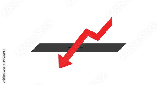 red downward trend arrow icon crossing dark platform minimalist financial loss and stock market crash graphic for business risk reports