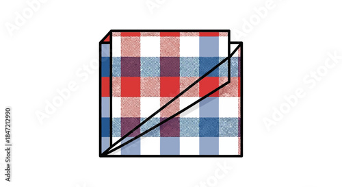 red blue gingham picnic napkin icon folded checkered tablecloth illustration for restaurant branding party menu and summer bbq design