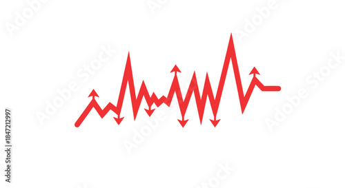 red financial market volatility line with up and down arrows isolated on white abstract stock price fluctuation icon for trading risk